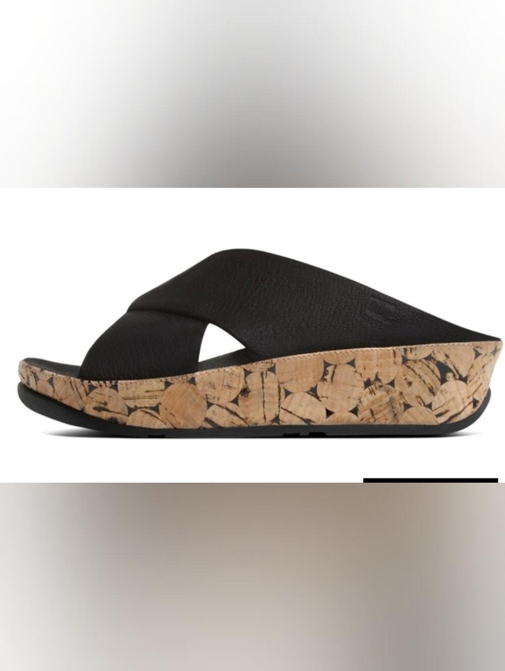 FitFlop Black Crossover Wedge Slide Sandals 8